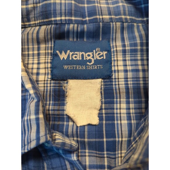 Wrangler Western Shirt Mens Large Blue Pearl Snap Plaid Long Sleeve Button Up - Picture 8 of 8